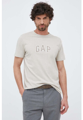 Gap Памучна тениска в бежово с апликация - Pepit.bg