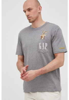 Gap Памучна тениска в сиво с принт - Pepit.bg