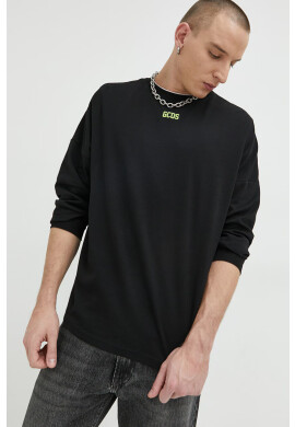 GCDS Памучна блуза с дълги ръкави в черно с принт - Pepit.bg