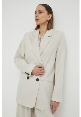 Gestuz Сако с лен PaulaGZ в бежово с двуредно закопчаване с изчистен дизайн - Pepit.bg