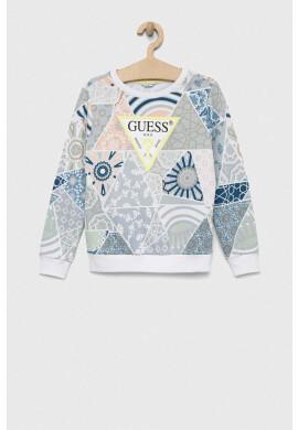 Guess Детски памучен суичър в синьо с десен - Pepit.bg