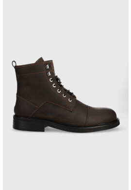 Guess Кожени боти Arco Lace Up мъжки в кафяво - Pepit.bg