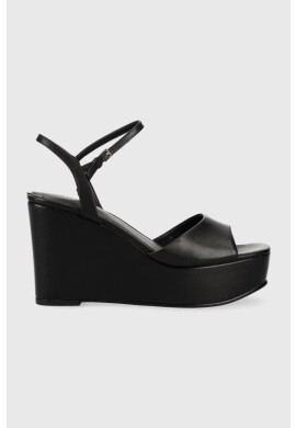 Guess Кожени сандали ZIONE2 в черно със скосена платформа - Pepit.bg