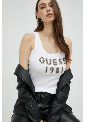 Guess Памучен топ в бяло - Pepit.bg