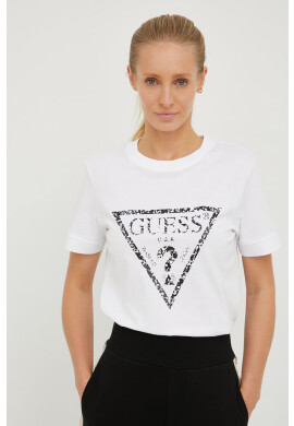 Guess Памучна тениска в тъмносиньо с изчистен дизайн - Pepit.bg
