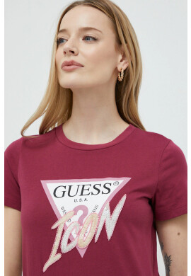 Guess Памучна тениска в бордо - Pepit.bg