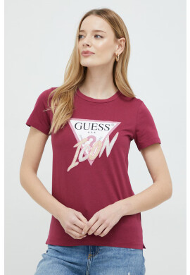 Guess Памучна тениска в бордо - Pepit.bg