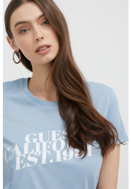 Guess Памучна тениска в синьо - Pepit.bg