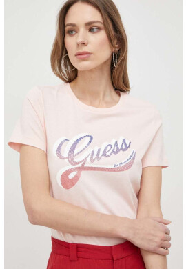 Guess Памучна тениска в розово - Pepit.bg