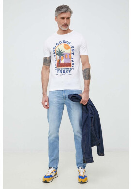Guess Памучна тениска в оранжево - Pepit.bg
