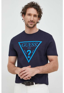 Guess Памучна тениска в бяло с апликация - Pepit.bg