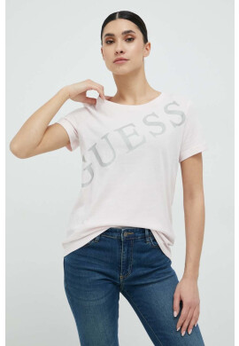 Guess Памучна тениска в розово - Pepit.bg