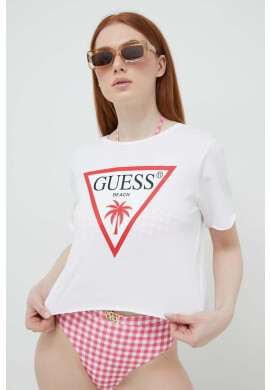 Guess Памучна тениска В бяло - Pepit.bg