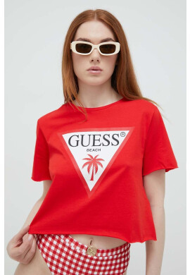 Guess Памучна тениска в синьо с десен - Pepit.bg