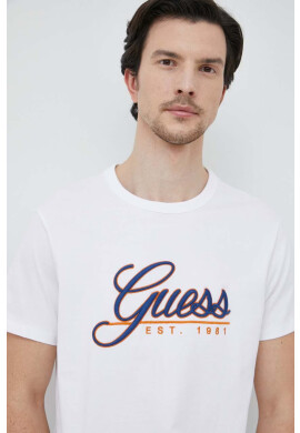 Guess Памучна тениска в бяло с апликация - Pepit.bg