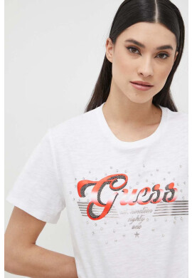 Guess Памучна тениска в бяло - Pepit.bg