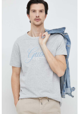 Guess Памучна тениска в сиво с апликация - Pepit.bg
