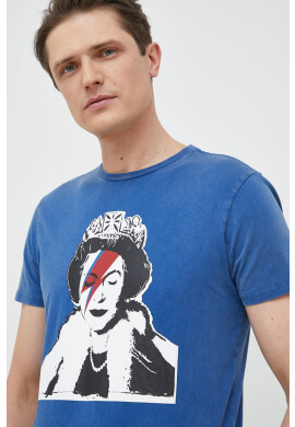 Guess Памучна тениска x Brandalised в синьо с десен - Pepit.bg