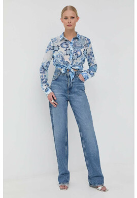 Guess Риза дамска в синьо със стандартна кройка с класическа яка - Pepit.bg