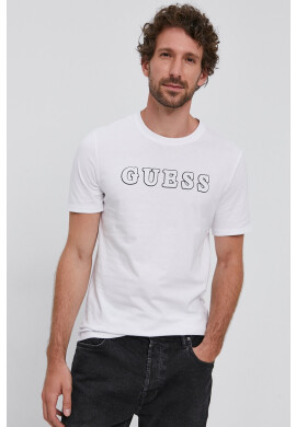 Guess Тениска мъжка в бяло с изчистен дизайн - Pepit.bg