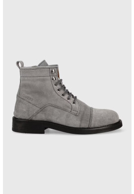 Guess Велурени боти Arco Lace Up в сиво - Pepit.bg