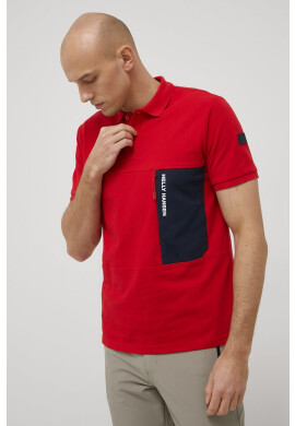 Helly Hansen Памучна тениска с яка в червено с принт - Pepit.bg