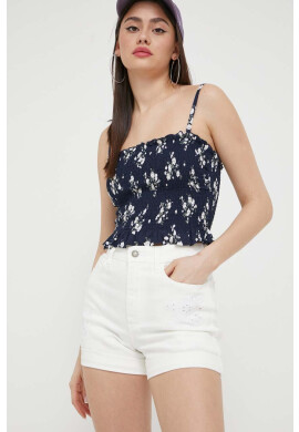 Hollister Co. Дънков къс панталон в бежово с изчистен дизайн с висока талия - Pepit.bg