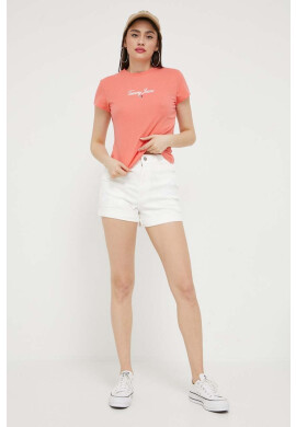 Hollister Co. Дънков къс панталон CURVY JEANS в бяло с апликация с висока талия - Pepit.bg