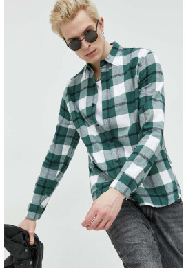 Hollister Co. Памучна риза мъжка в зелено със стандартна кройка с класическа яка - Pepit.bg