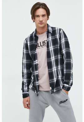 Hollister Co. Памучна риза мъжка в черно със стандартна кройка с класическа яка - Pepit.bg