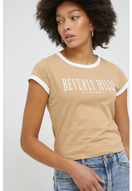 Hollister Co. Памучна тениска в бежово - Pepit.bg