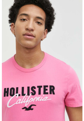 Hollister Co. Памучна тениска в розово с апликация - Pepit.bg