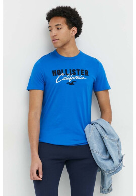 Hollister Co. Памучна тениска в синьо с апликация - Pepit.bg