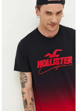 Hollister Co. Памучна тениска в черно с десен - Pepit.bg