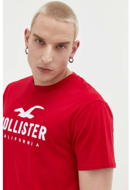 Hollister Co. Памучна тениска в червено с изчистен дизайн - Pepit.bg