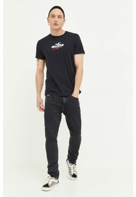 Hollister Co. Памучна тениска в черно с принт - Pepit.bg