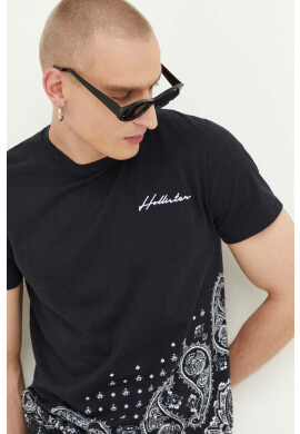 Hollister Co. Памучна тениска в черно с десен - Pepit.bg