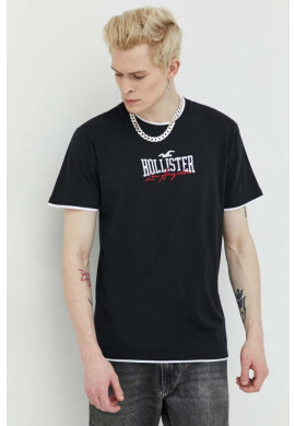 Hollister Co. Памучна тениска в черно с апликация - Pepit.bg