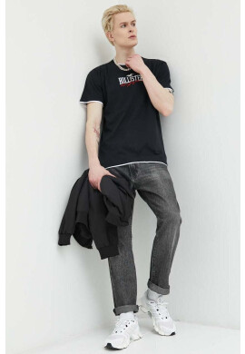 Hollister Co. Памучна тениска в черно с апликация - Pepit.bg