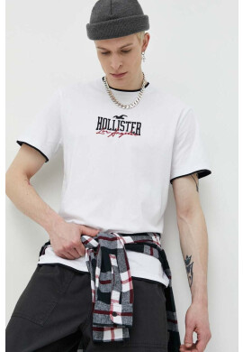 Hollister Co. Памучна тениска в бяло с апликация - Pepit.bg