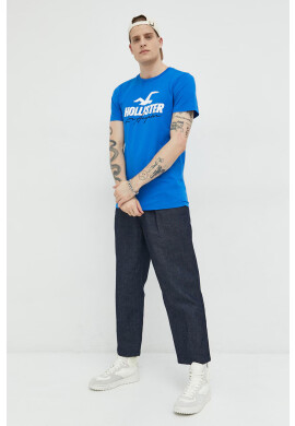 Hollister Co. Памучна тениска в синьо с принт - Pepit.bg