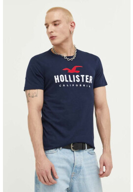 Hollister Co. Памучна тениска в тъмносиньо с апликация - Pepit.bg