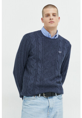 Hollister Co. Пуловер мъжки в тъмносиньо от лека материя - Pepit.bg