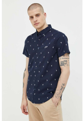 Hollister Co. Риза мъжка в тъмносиньо със стандартна кройка с яка с копче - Pepit.bg