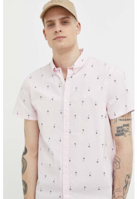 Hollister Co. Риза мъжка в розово със стандартна кройка с яка с копче - Pepit.bg