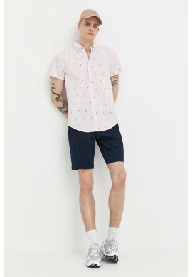 Hollister Co. Риза мъжка в розово със стандартна кройка с яка с копче - Pepit.bg
