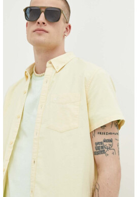 Hollister Co. Риза мъжка в жълто със стандартна кройка с класическа яка - Pepit.bg