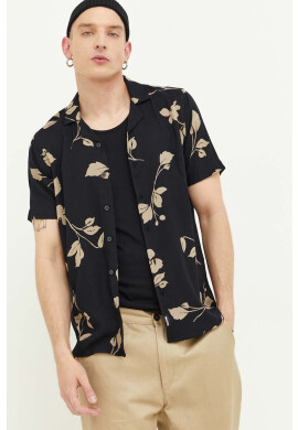 Hollister Co. Риза мъжка в черно със стандартна кройка - Pepit.bg