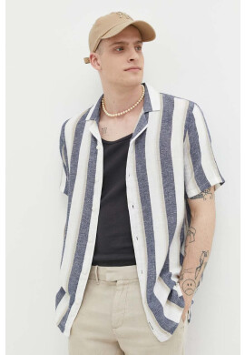 Hollister Co. Риза с лен в синьо със стандартна кройка - Pepit.bg