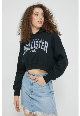 Hollister Co. Суичър в черно с качулка с принт - Pepit.bg